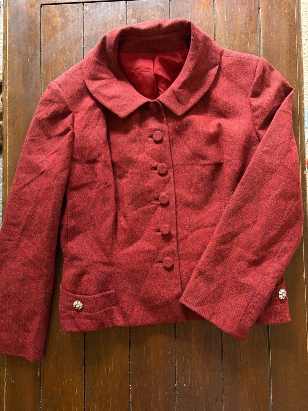 VINTAGE SCHIAPARELLI Brick Red Wool Button-Up Blazer/Jacket